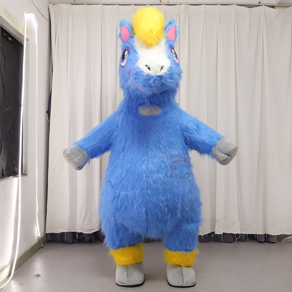 Cute Blue Horse Inflatable Mascot Costume for Adults Cosplay Performance Wear 2m 2.6m Horse Inflatable Clothing