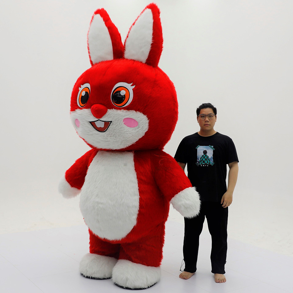Red Fur Rabbit Inflatable Suits 2.2m Easter Bunny Inflation Clothing for Adults Dance Event Advertising Rabbit Mascot Costumes