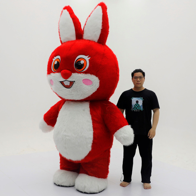 Red Fur Rabbit Inflatable Suits 2.2m Easter Bunny Inflation Clothing for Adults Dance Event Advertising Rabbit Mascot Costumes