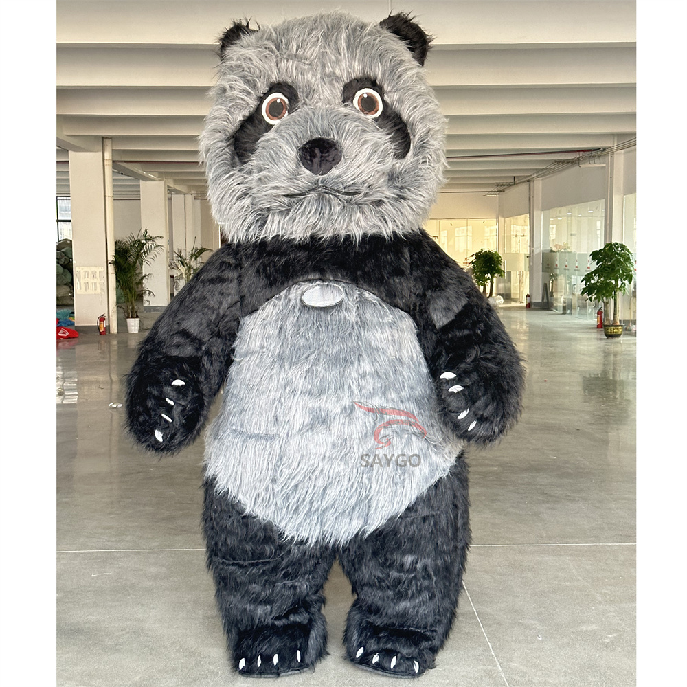 Unisex Giant Events Decoration Interactive Cartoon Gray Panda Full Body Customized Inflatable Mascot Costume for Adult