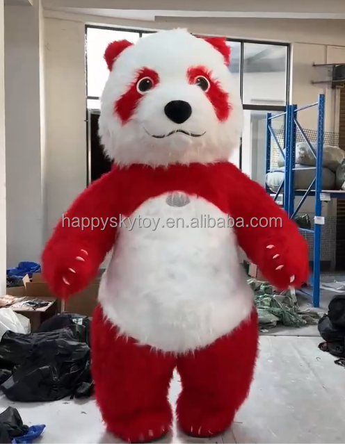Red Furry Inflatable Panda Mascot Costume 2m/2.6m/3m for Outdoor Walking Advertising