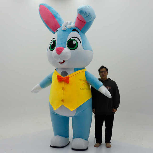 Blue Inflatable Rabbit Mascot Costume Custom Animal Cosplay Mascotte Theme Fancy Dress Carnival Party Costumes