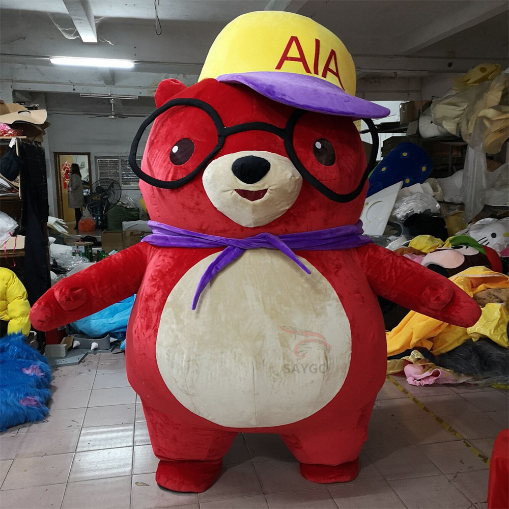 2m  Fat Teddy Bear Mascot Costume Inflatable Red Eye Glasses Wear for Carnival and Party Advertising Performance Novelty