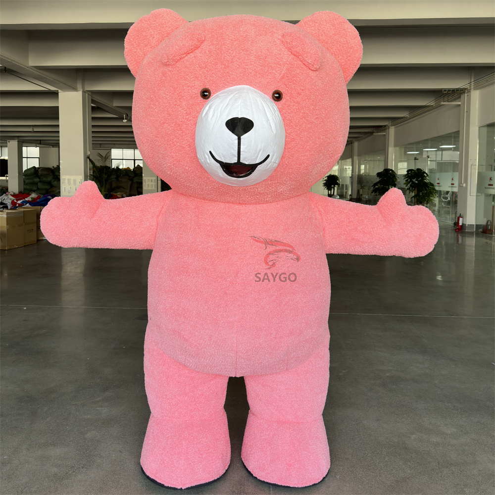 Inflatable Giant Pink Teddy Bear Mascot Costume Walking Design for Adults Unisex for Easter/Halloween