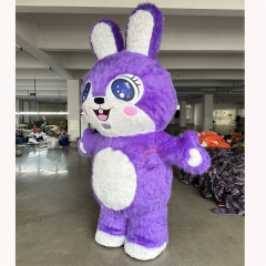 High Quality Adorable Inflatable Long Fur Purple Bunny Rabbit Mascot Costume for Easter Animal Costume Cosplay Performances