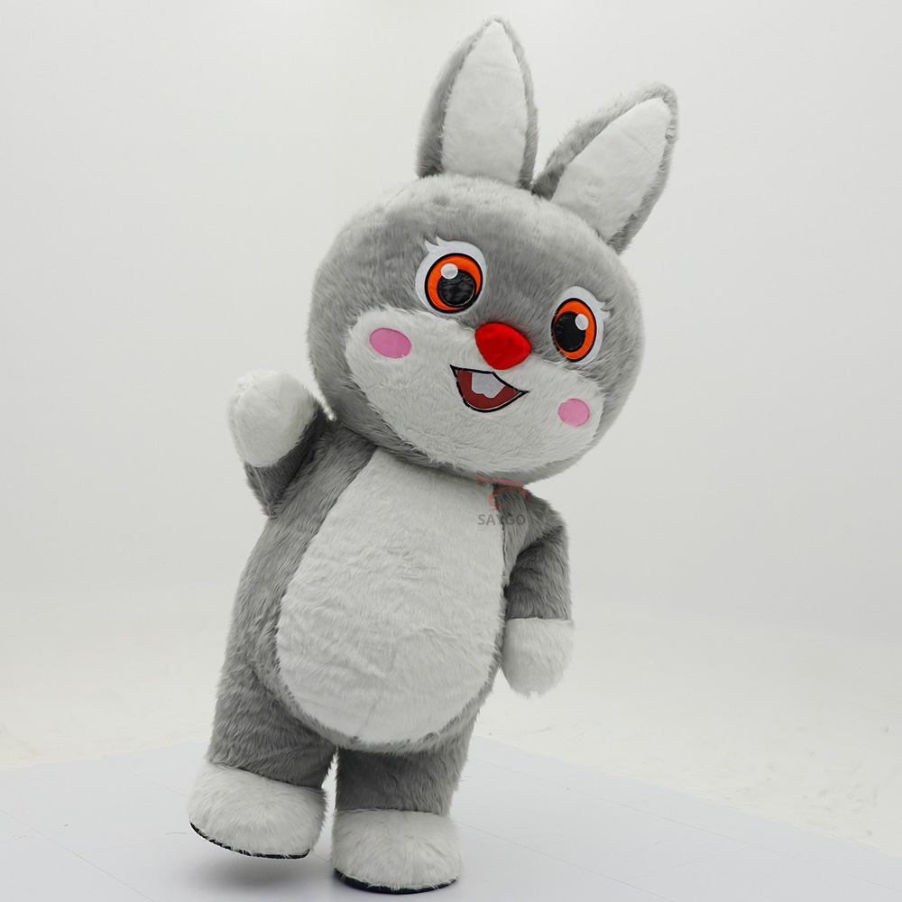 Gray Fur Plush Rabbit Inflatable Mascot Costumes for Birthday Party Entertainment 2.2m Adults Wear Inflatable Bunny Suits Sale