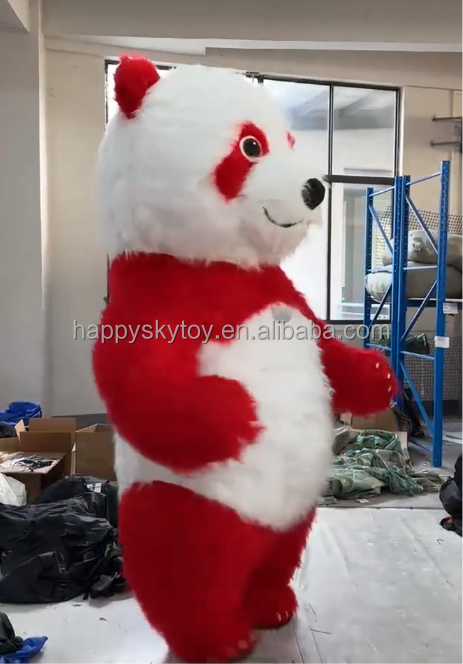 Red Furry Inflatable Panda Mascot Costume 2m/2.6m/3m for Outdoor Walking Advertising