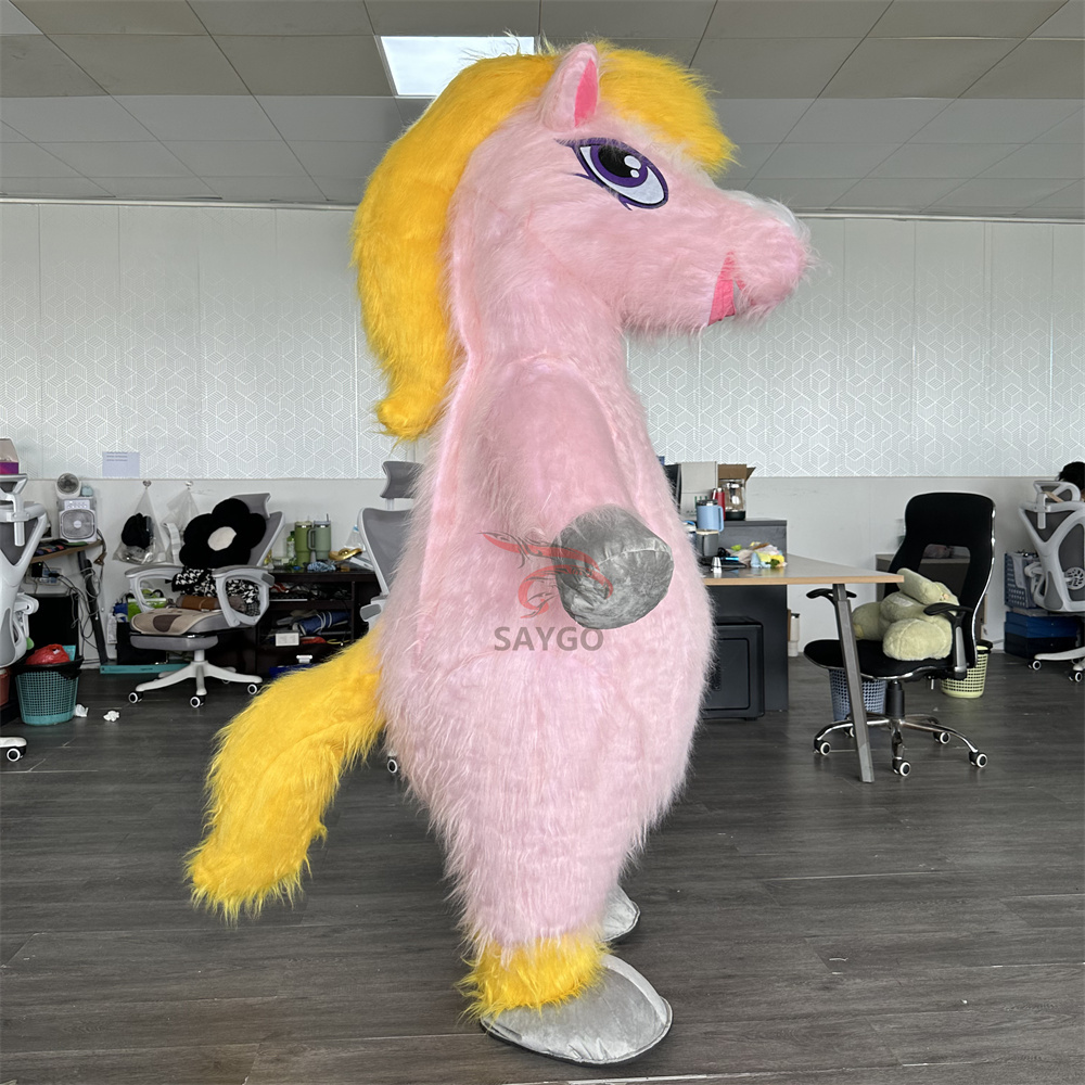 Inflatable Pink Unicorn Horse Mascot Costume for Adults Cute Pink for Pony Inflatable Dress for Christmas Halloween Mascot