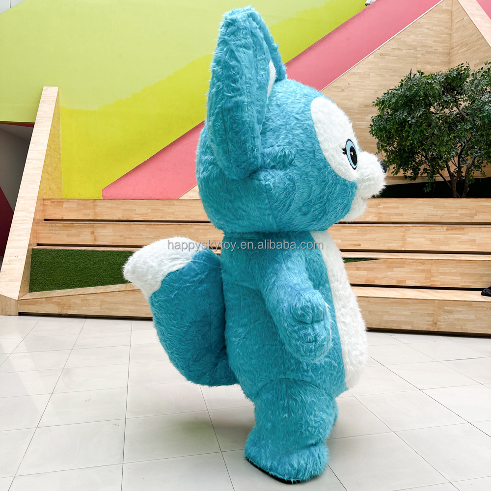 Long Plush Inflatable Blue fox Costume Funny Dress Mascot Anime Animal Mascot Costume