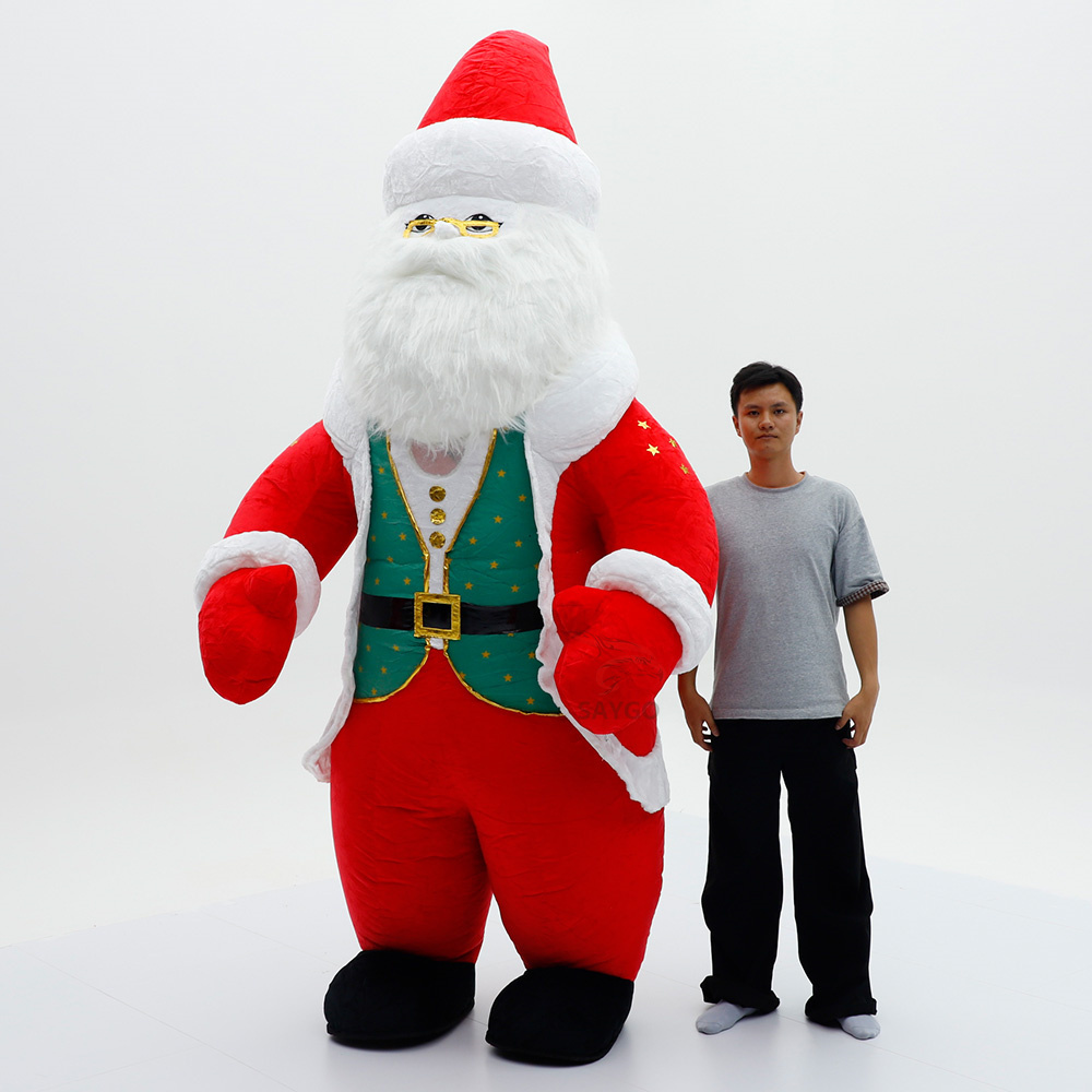Christmas Inflatable Santa Clause Mascot Costume Multiple Colors Plush Fur Suit for Adults Festive Events Walk-Through Mascot