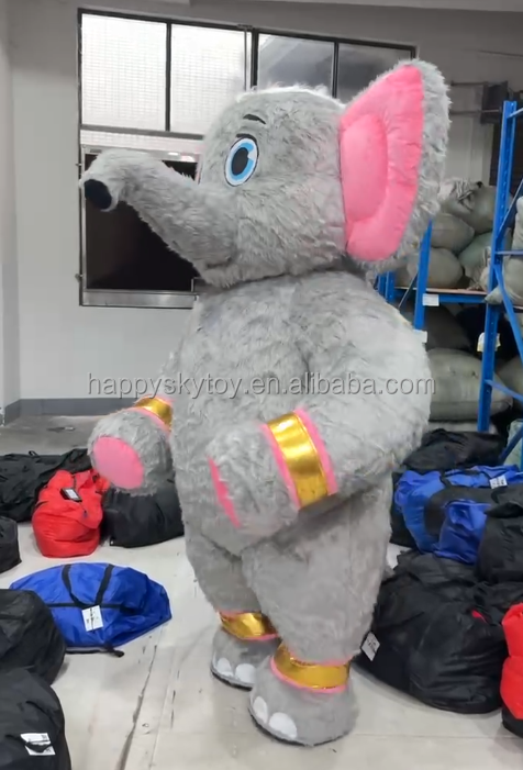 Outdoor Adult Anime Costumes Long Furry Inflatable Elephant Mascot Costume 2/2.6m Grey Elephant Cosplay Anime Clothes