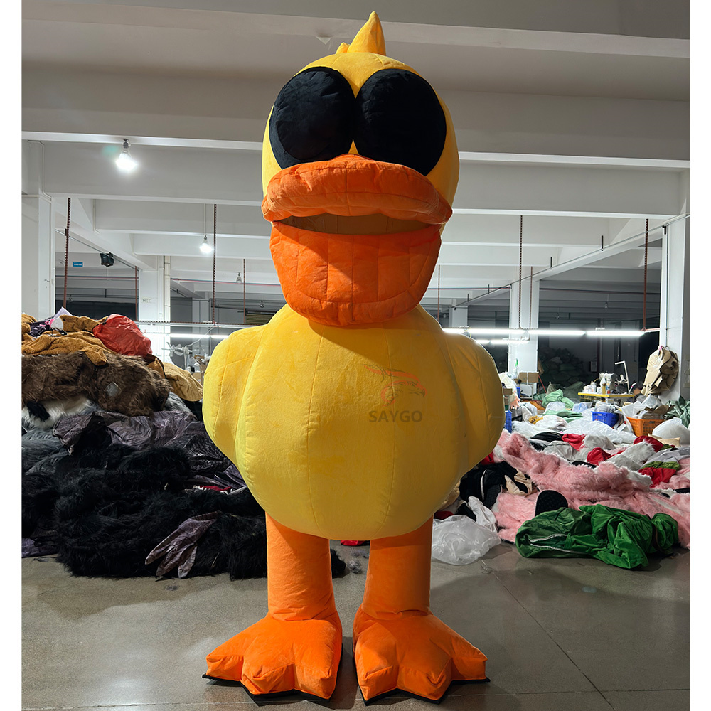 Unisex Lovely Duck Inflatable Cartoon Animal Mascot Costume for Halloween and Christmas Food Theme Entertainment