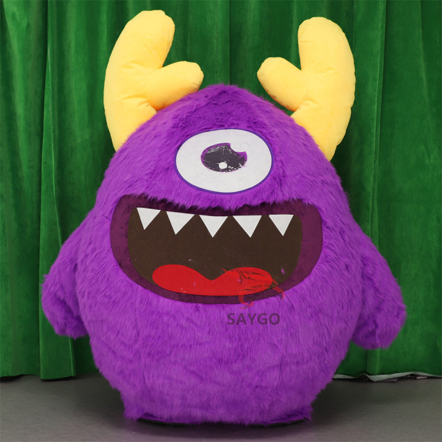 Purple Single Big Eye Power Plant Monster Inc. Mascots Costume 2m 2.6m Inflatable Furry Eye Monster with Antler for Sale
