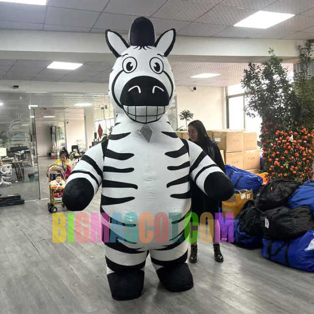 Unisex Inflatable Plush Zebra Mascot Costume Adult Party Performance Dress Cartoon Animal Cosplay Advertising Lovely Blow-Up
