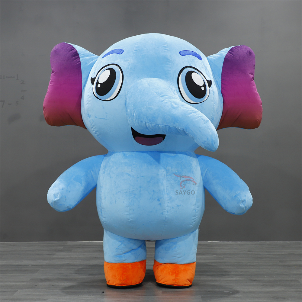 Hot-Selling Blue Inflatable Adult Elephant Mascot Costume Custom Cosplay Fursuit Long Plush Nose for Commercial Advertisement