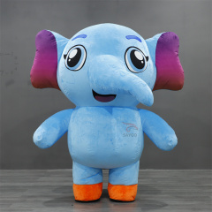 Hot-Selling Blue Inflatable Adult Elephant Mascot Costume Custom Cosplay Fursuit Long Plush Nose for Commercial Advertisement