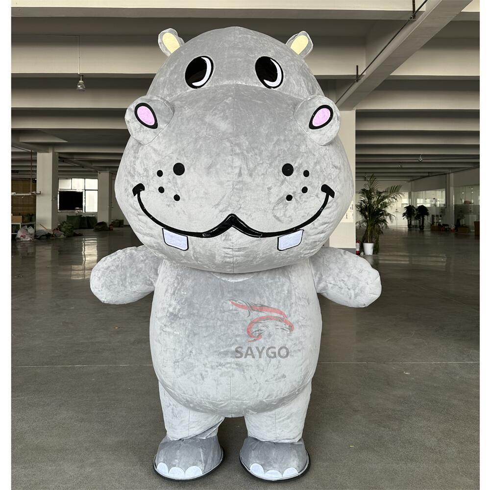 Inflatable Gray Hippo Mascot Costume Customizable Adult Anime Cosplay Christmas Party Hand-Drawn Fancy Dress Carnival Suit