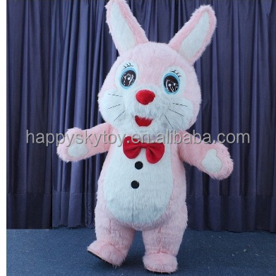Inflatable Adult White and Yellow Easter Bunny Rabbit Mascot Costume for Carnival and Halloween