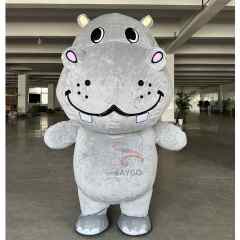 Inflatable Gray Hippo Mascot Costume Customizable Adult Anime Cosplay Christmas Party Hand-Drawn Fancy Dress Carnival Suit