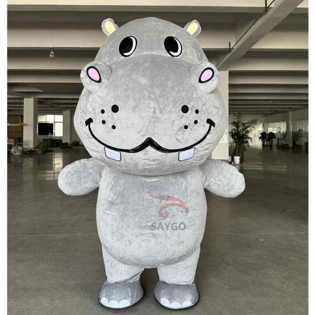 Inflatable Gray Hippo Mascot Costume Customizable Adult Anime Cosplay Christmas Party Hand-Drawn Fancy Dress Carnival Suit