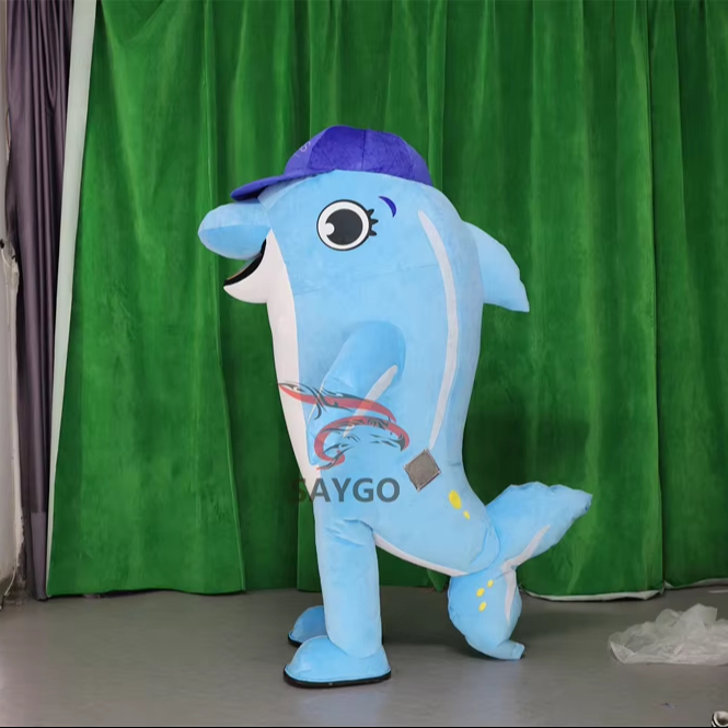 Factory Cheap Price Walking Inflatable Cartoon Dolphin Giant Custom Inflatable Sea Animal Costume for Aquarium Parada Events