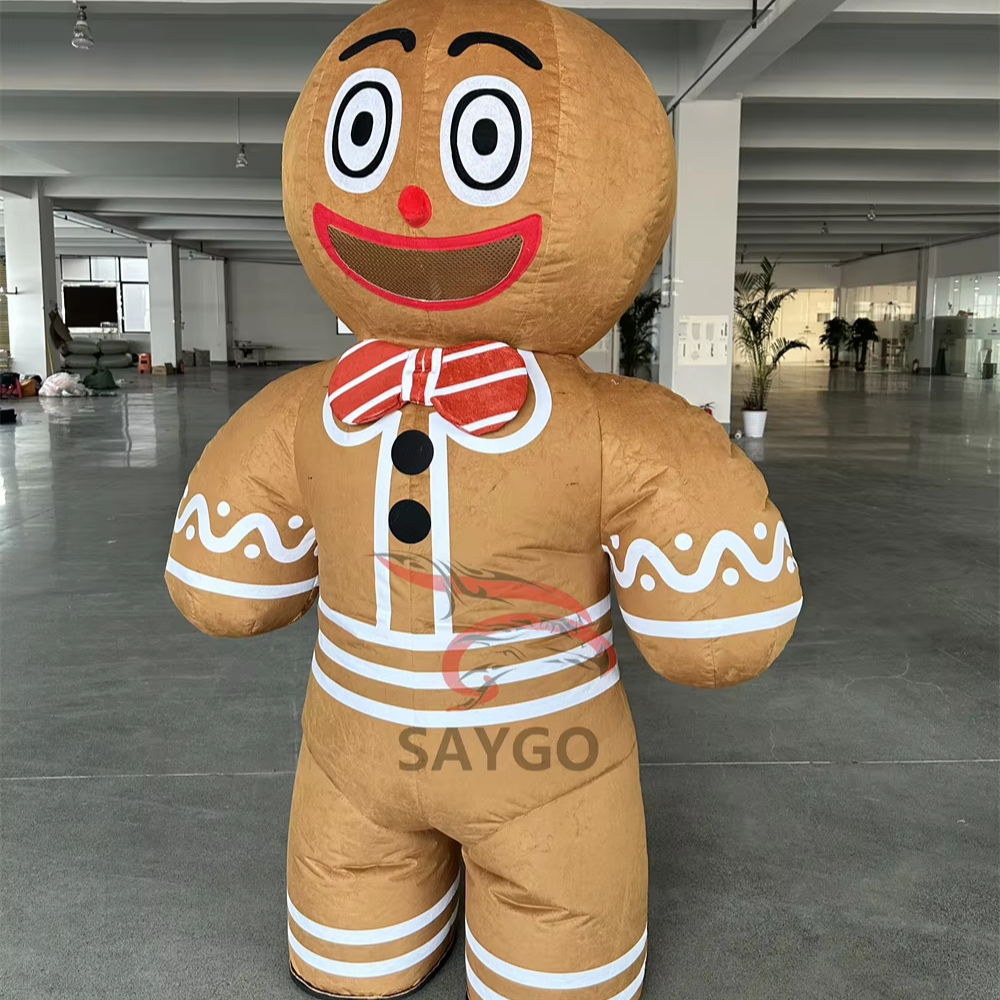 Giant Walking Cartoon Gingerbread Man Mascot Costume Inflatable Christmas Party Cosplay Fancy Dress New Year Festival Event