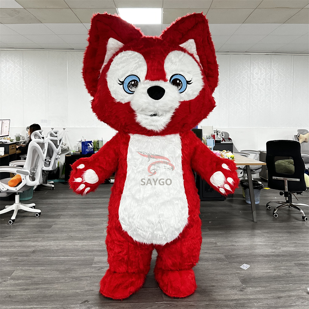 Fur Plush 2.2m Giant Red fox Cartoon Character Costumes for Adults Carnival Halloween Cosplay Dress up fox Inflatable Suit