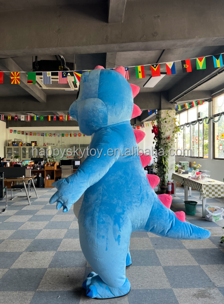 Inflatable Blue Dragon Adult Mascot Costume Cartoon Dinosaur Cosplay Movie Character Plush Fursuit Blue Dragon Plush Costume