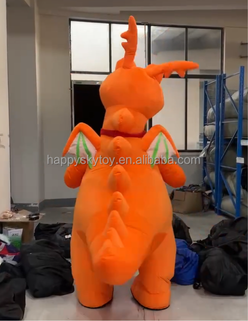 Dragon Mascot Costume Air Blower Inflatable Orange Dinosaurs Cosplay for Party Event Realistic Inflatable Dinosaur Costume