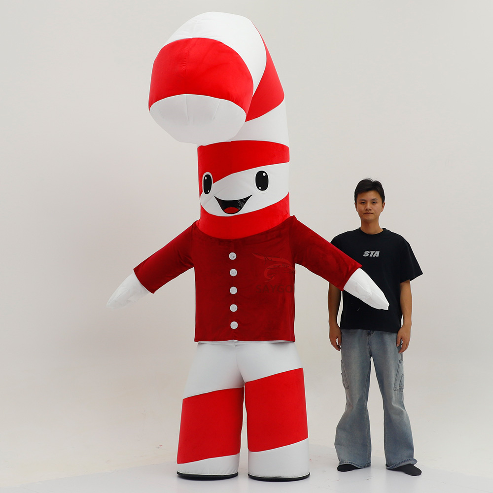 Inflatable Performance Costume Customized Inflatable Candy Cane Mascot Costume Adult Christmas Parade Decoration for Halloween