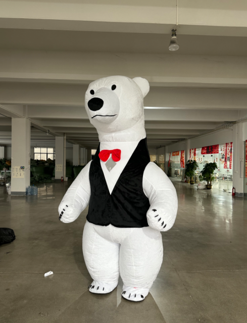 Best Seller Vest and Tie Inflatable White Polar Bear Mascot Costume for Kids Wearable Walking Cartoon Costumes Rental Available