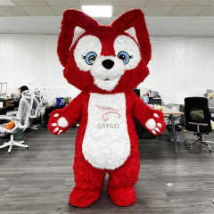 Fur Plush 2.2m Giant Red fox Cartoon Character Costumes for Adults Carnival Halloween Cosplay Dress up fox Inflatable Suit