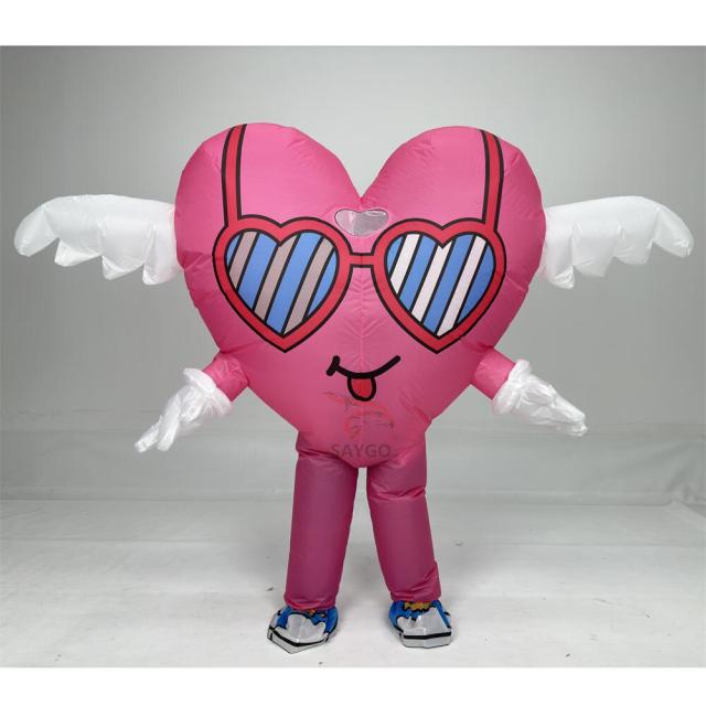 Swing Angle Inflatable Heart Mascot Costume for Adults Dress up Festivals Performance Wear