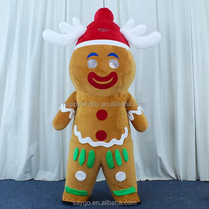 Lovely Dress 2.6m Walking Inflatable Gingerbread Mascot Costumes Adult Halloween Carnival Plush Furry Gingerbread Costume Events