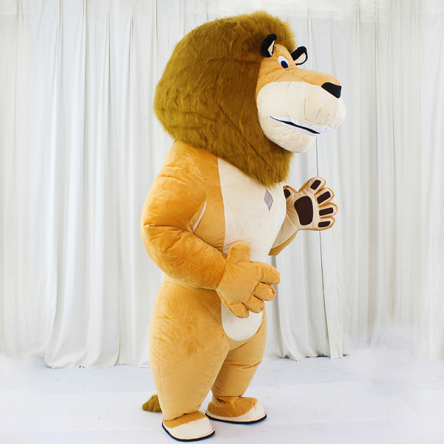 Unisex Funny Plush Fur Inflatable Lion Mascot Costume Popular Alex Cartoon Character Suit for Adults with Hand Drawn Printing