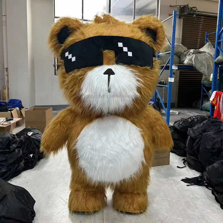 Popular Custom 2m 2.6m Giant Inflatable Cool Bear Mascot Costume with Sunglasses Cartoon Cosplay Animal Costume on Sale
