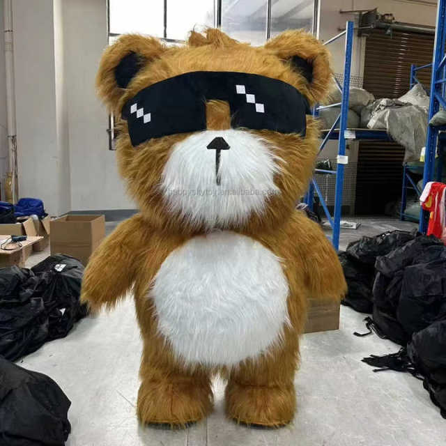 Popular Custom 2m 2.6m Giant Inflatable Cool Bear Mascot Costume with Sunglasses Cartoon Cosplay Animal Costume on Sale