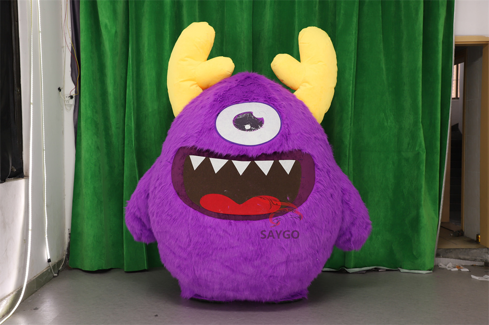 Purple Single Big Eye Power Plant Monster Inc. Mascots Costume 2m 2.6m Inflatable Furry Eye Monster with Antler for Sale