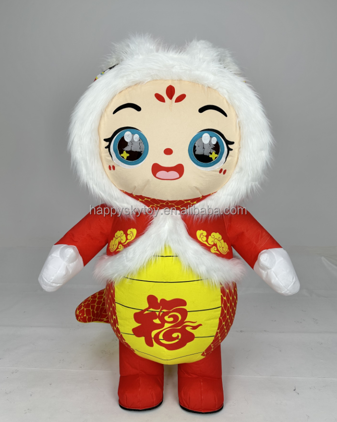Chinese Lunar New Year Snake Children Costumes in Plush and Furry Materials for Events Rental 2m