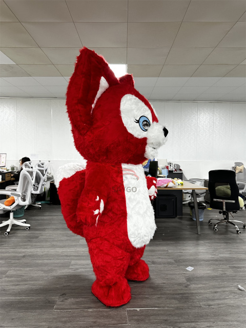 Fur Plush 2.2m Giant Red fox Cartoon Character Costumes for Adults Carnival Halloween Cosplay Dress up fox Inflatable Suit