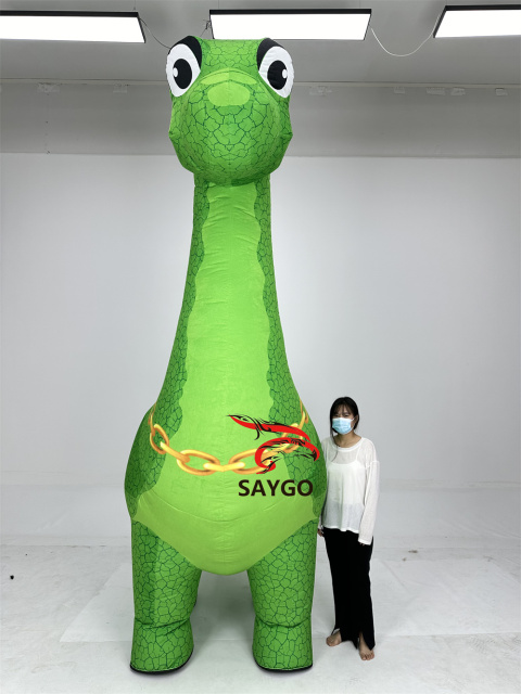 Giant 3.5m Green Dinosaur Mascot Costume Inflatable Grass Dragon Dinosaur Wearable Mascot for Adults Air Blow Cloth