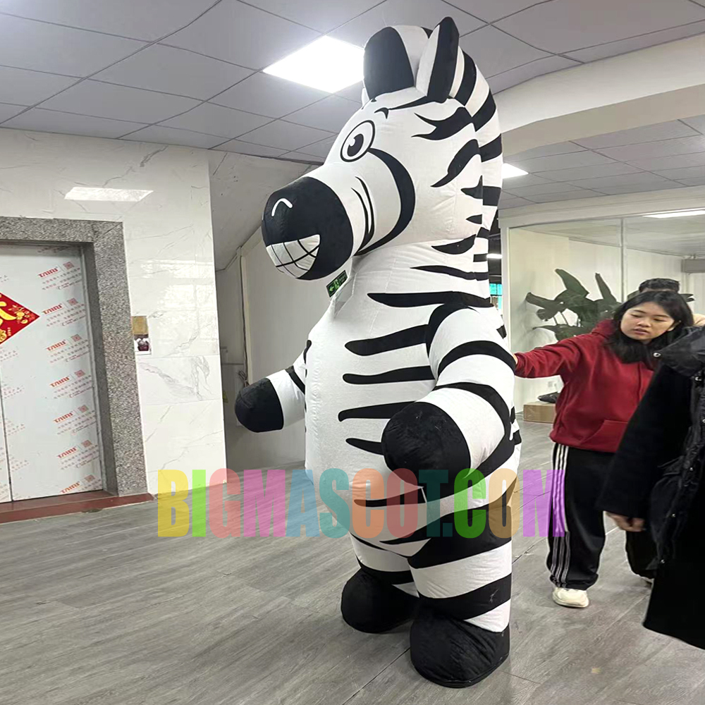 Unisex Inflatable Plush Zebra Mascot Costume Adult Party Performance Dress Cartoon Animal Cosplay Advertising Lovely Blow-Up