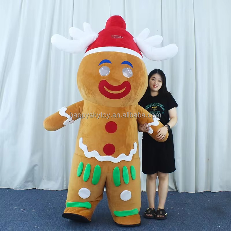 Lovely Dress 2.6m Walking Inflatable Gingerbread Mascot Costumes Adult Halloween Carnival Plush Furry Gingerbread Costume Events