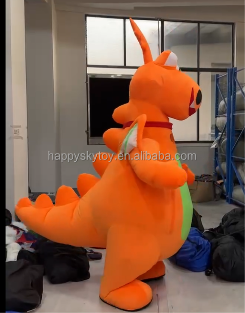 Dragon Mascot Costume Air Blower Inflatable Orange Dinosaurs Cosplay for Party Event Realistic Inflatable Dinosaur Costume