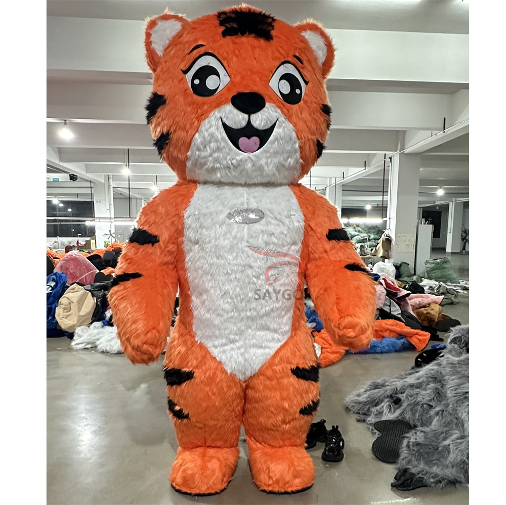 Cute Hot Selling Large Size Cartoon Lovely Animal Furry Inflatable Tiger Mascot Costume for Amusement Park