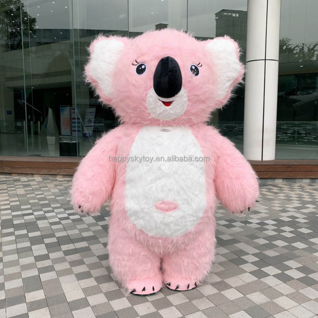 Inflatable Plush Pink Koala Bear Mascot Costume-Funny Walking Cartoon Design Adult Unisex Wearable for Easter/Halloween Holiday