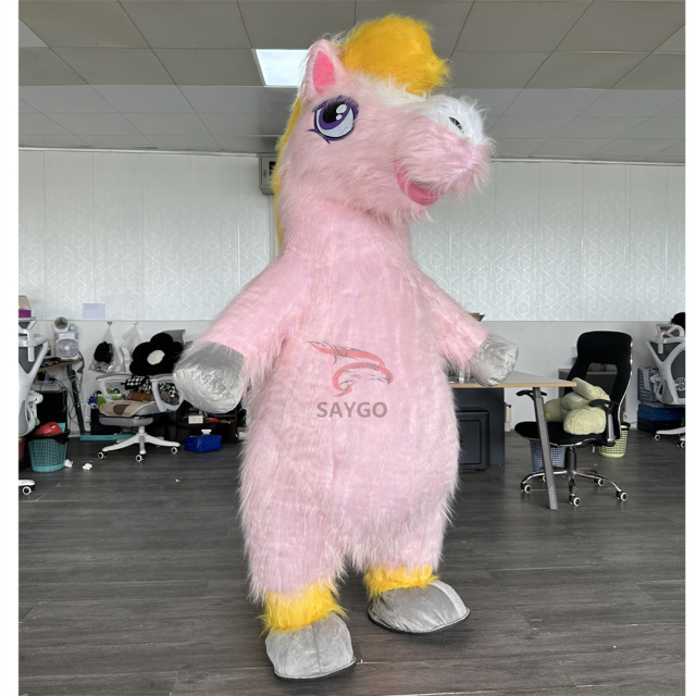 Inflatable Pink Unicorn Horse Mascot Costume for Adults Cute Pink for Pony Inflatable Dress for Christmas Halloween Mascot