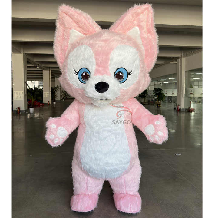 2025 Unisex Adult Long Furry Inflatable Fox Costume Mascot Custom Festivals Holidays Promotions Carnivals pink Linabell Costume