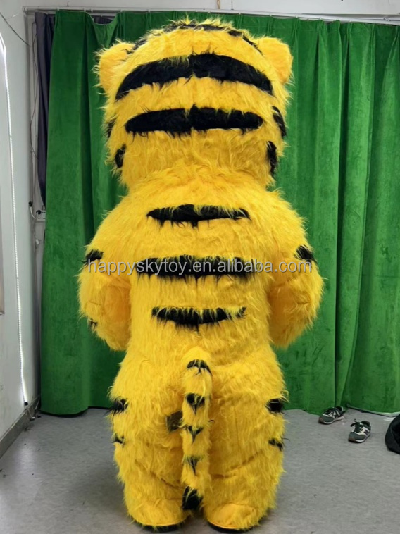 Inflatable Life Size Yellow Tiger Mascot Costume Rental-Realistic Long Fur Design for Adults Unisex Easter/Halloween