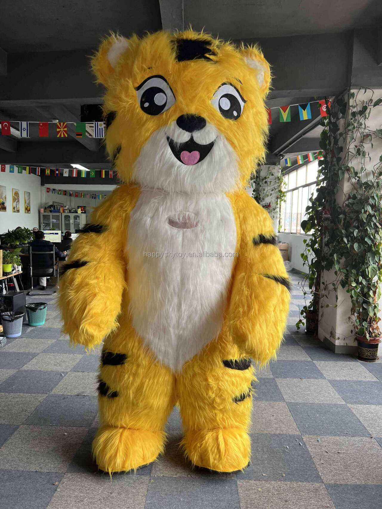 Inflatable Life Size Yellow Tiger Mascot Costume Rental-Realistic Long Fur Design for Adults Unisex Easter/Halloween